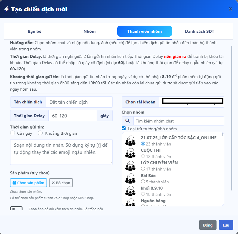Tao chien dich gui den thanh vien trong nhom