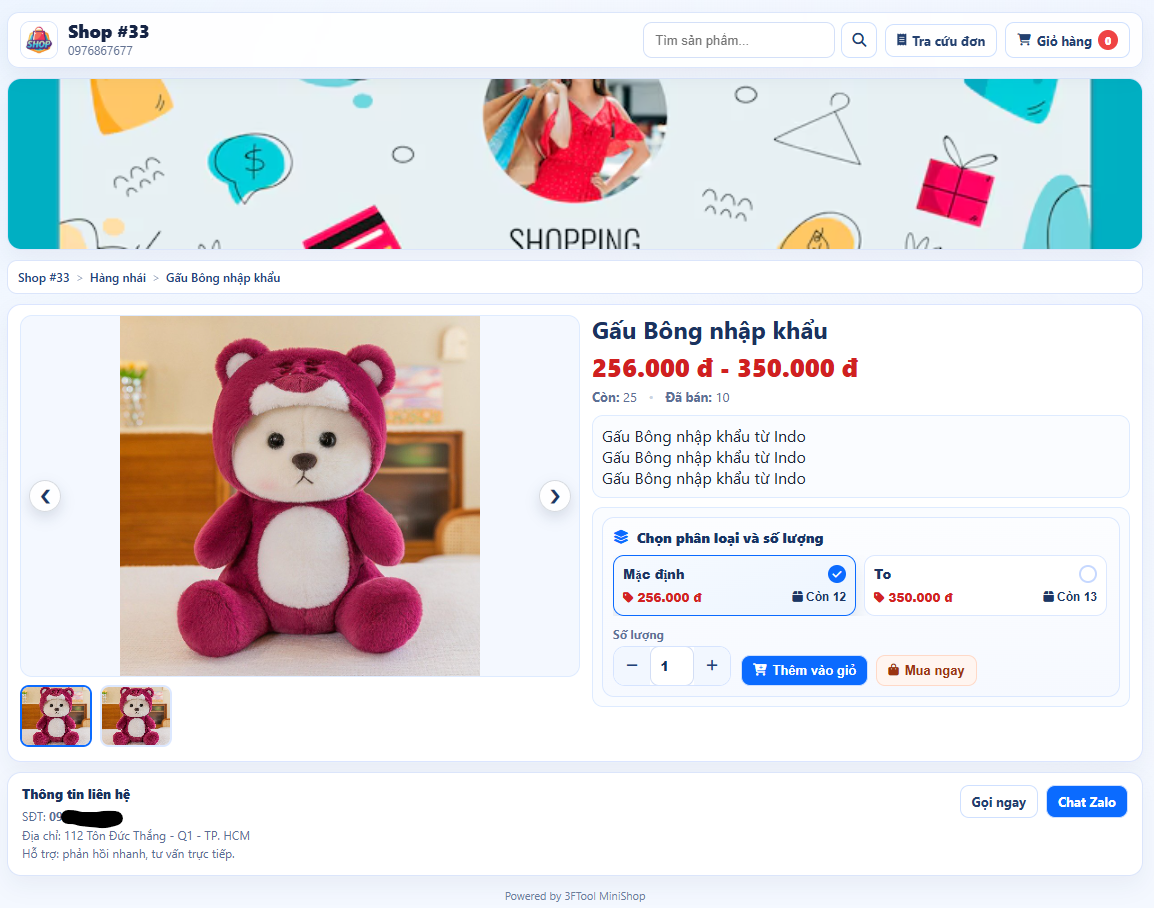 Storefront shop online riêng của 3FTool